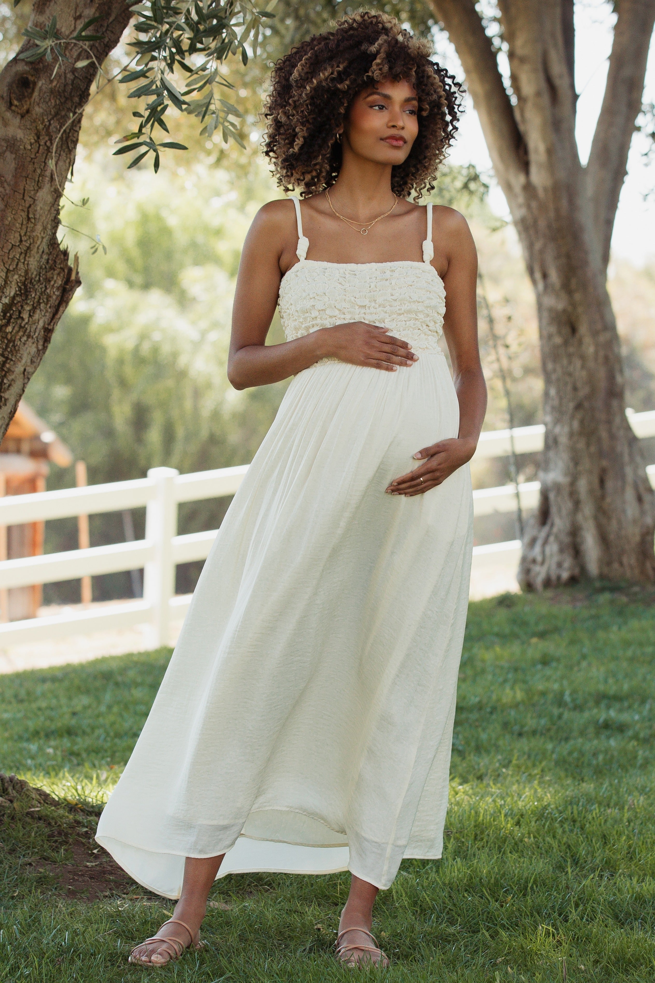Ivory Textured Smocked Maternity Maxi Dress – PinkBlush