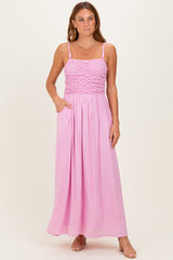 Pink Textured Smocked Maxi Dress
