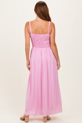Pink Textured Smocked Maxi Dress