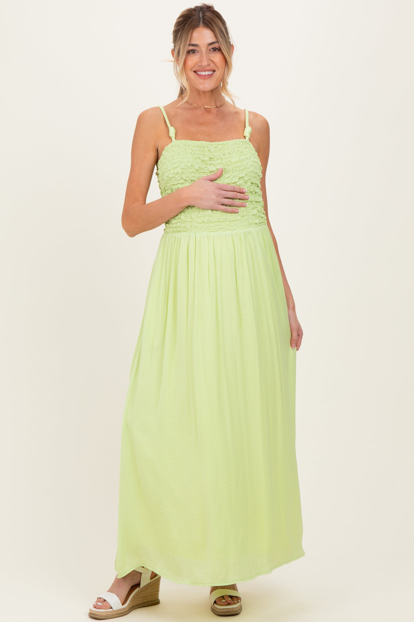 Lime Textured Smocked Maternity Maxi Dress