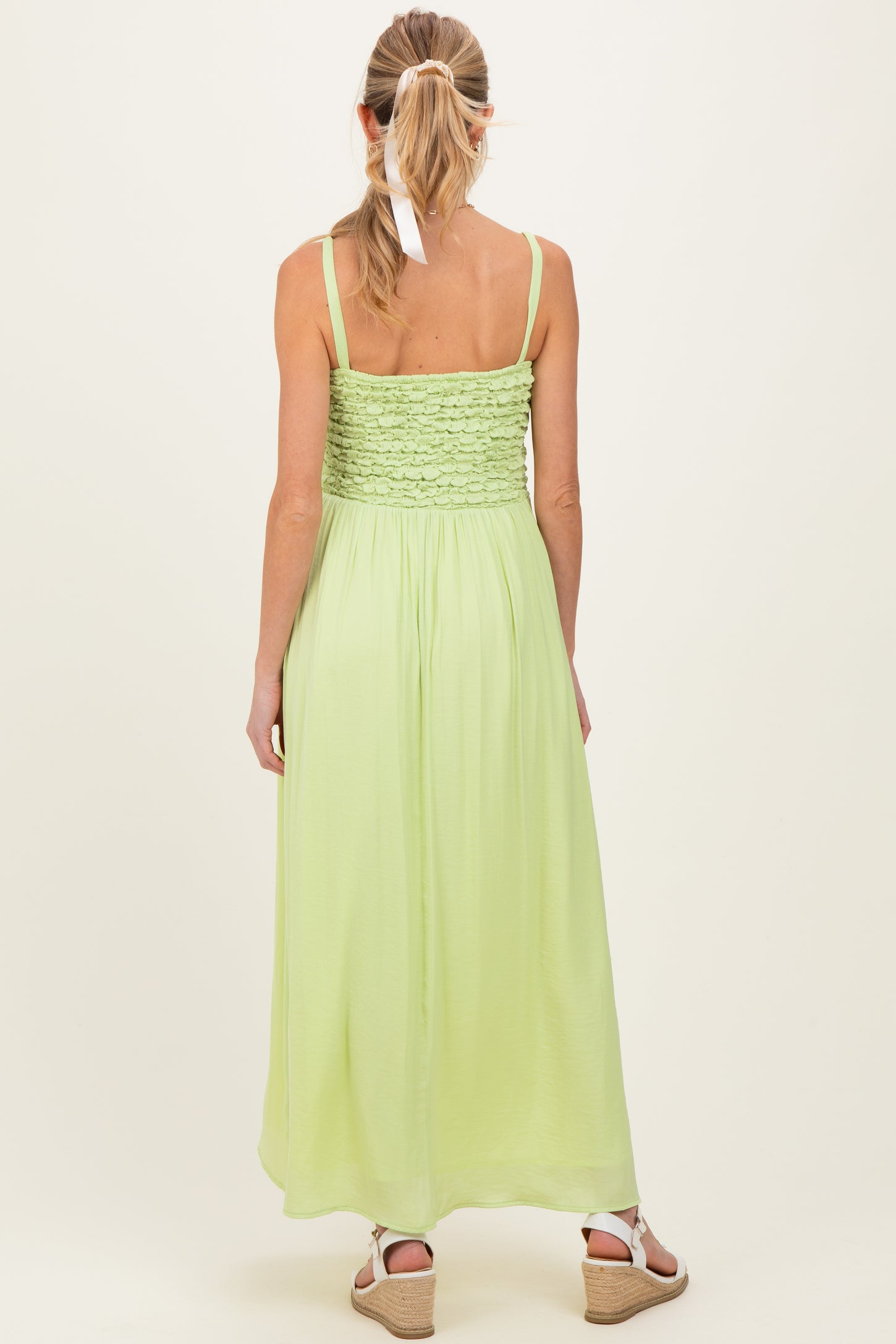 Lime Textured Smocked Maternity Maxi Dress