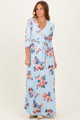 Sky Blue Floral Wrap Maxi Dress