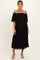 Black Pleated Off Shoulder Flounce Maternity Midi Dress