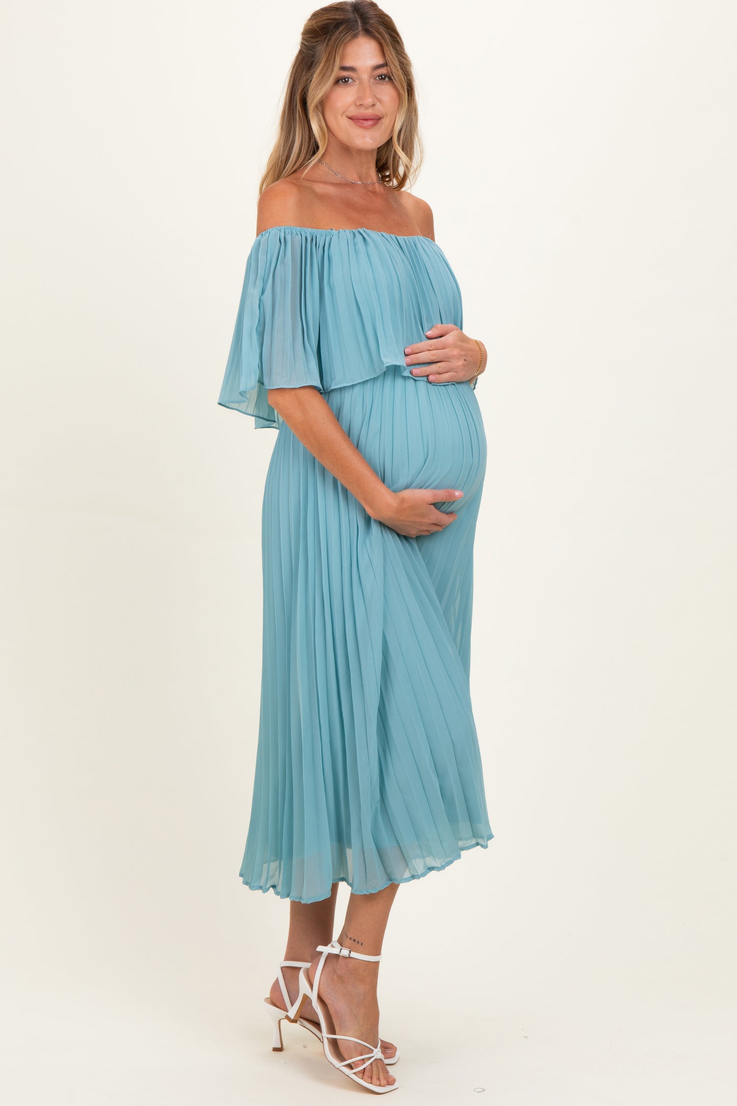 flowy pregnancy dress Grace Dress-Flowy lining Tiffany Rose Francesca shimmering maxi dress with versatile twoway sleeves Conairie Maternity Dress for Baby