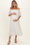Cream Pleated Off Shoulder Flounce Maternity Midi Dress