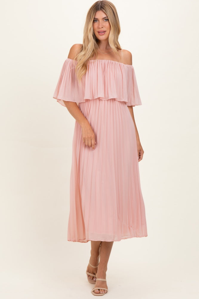 Pink Pleated Off Shoulder Flounce Midi Dress – PinkBlush Pink Pleated Off Shoulder Flounce Midi Dress – PinkBlush