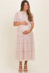Cream Smocked Top Mesh Midi Dress