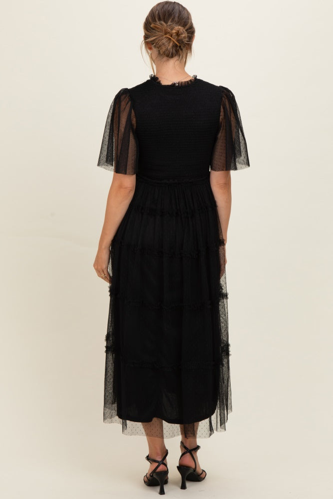 Black Smocked Top Mesh Midi Dress – PinkBlush Black Smocked Top Mesh Midi Dress – PinkBlush