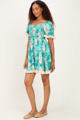 Jade Floral Smocked Lace Trim Dress