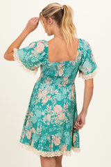 Jade Floral Smocked Lace Trim Maternity Dress
