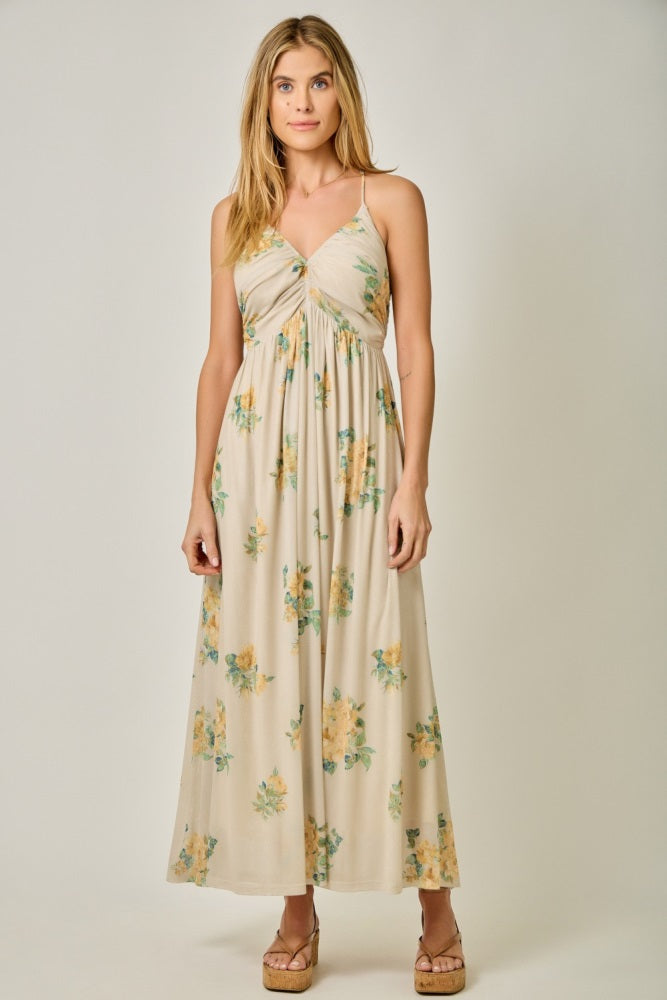Cream Criss-Cross Back Mesh Dress