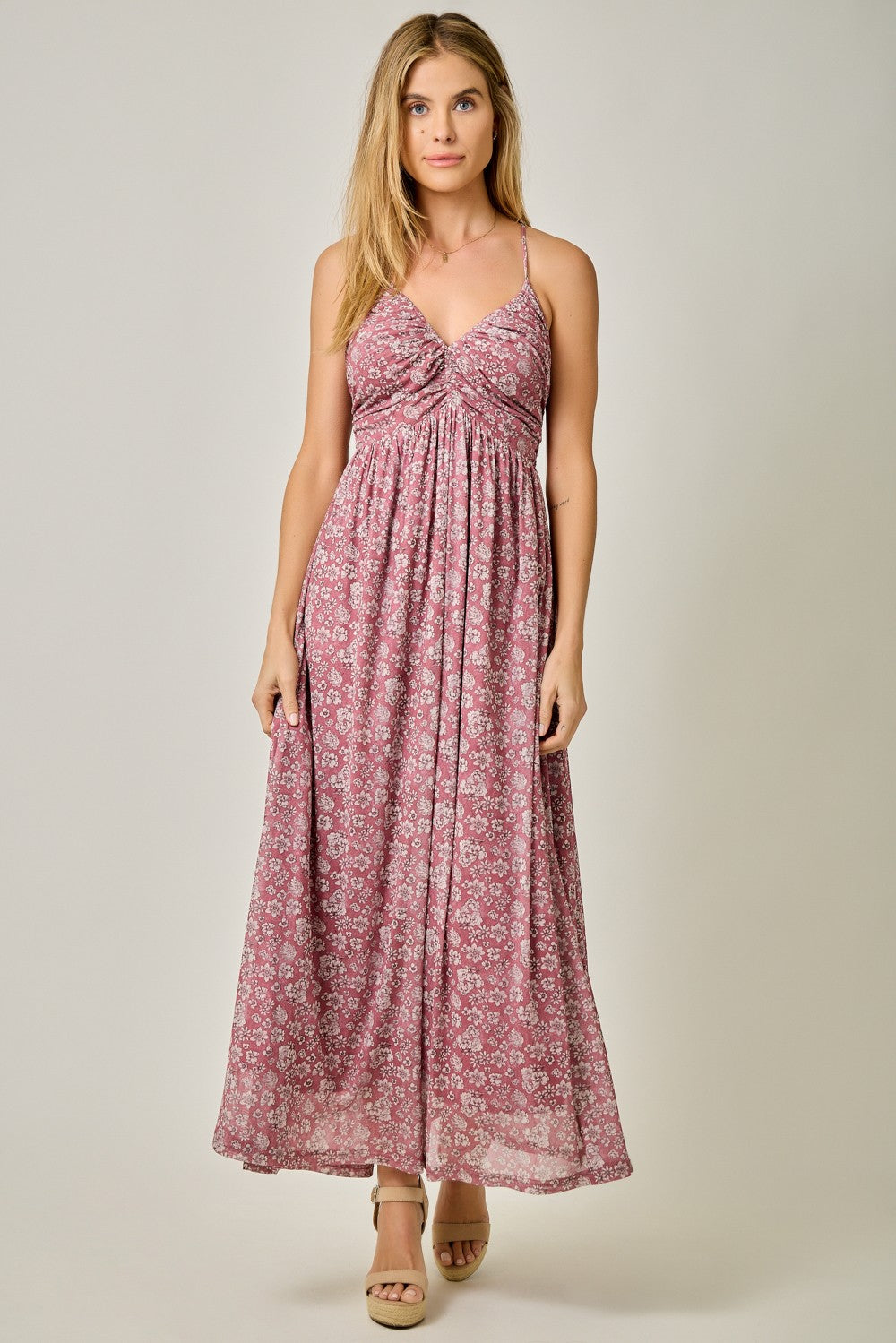 Mauve Criss-Cross Back Mesh Dress
