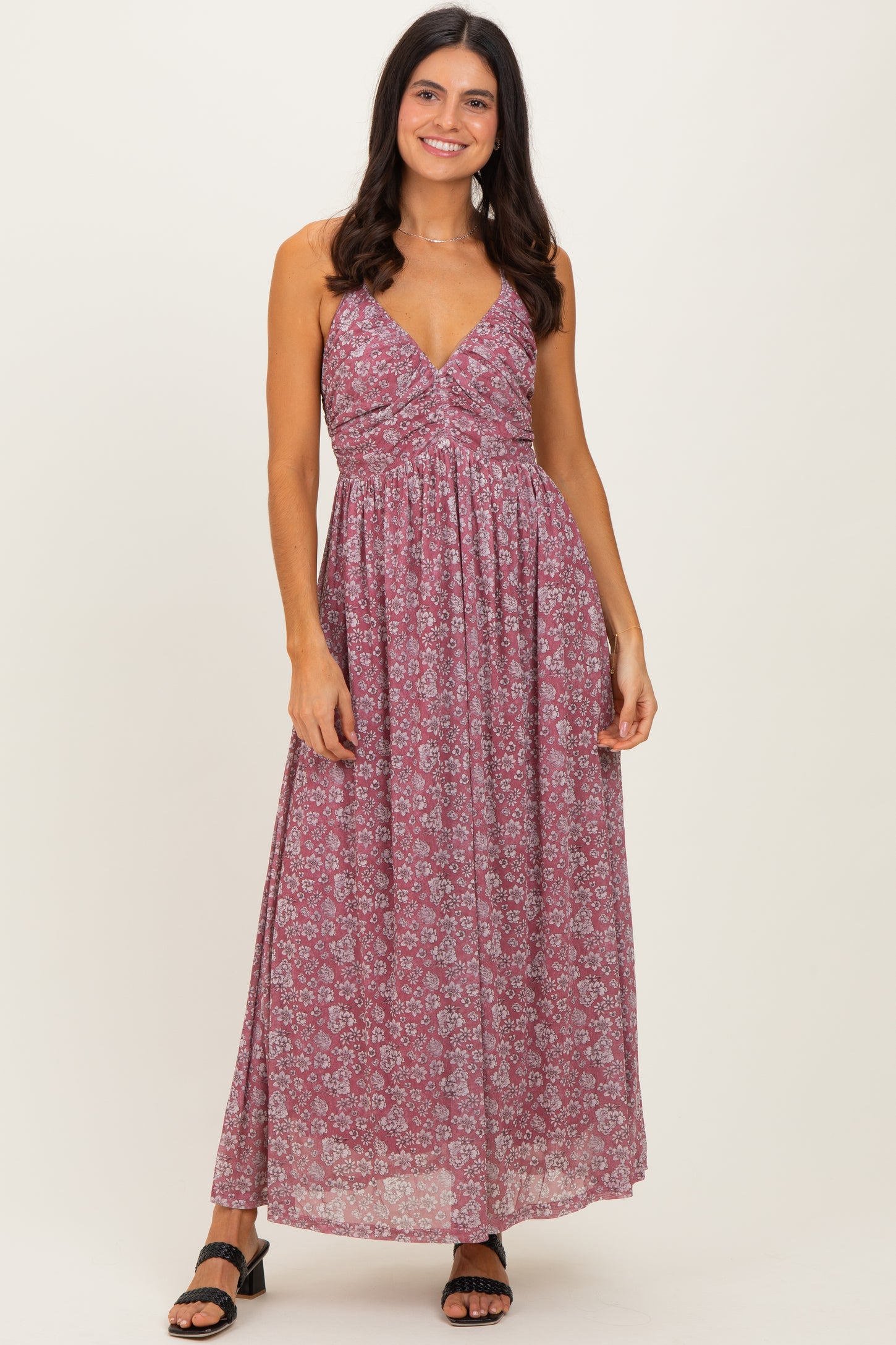 Mauve Criss-Cross Back Mesh Dress