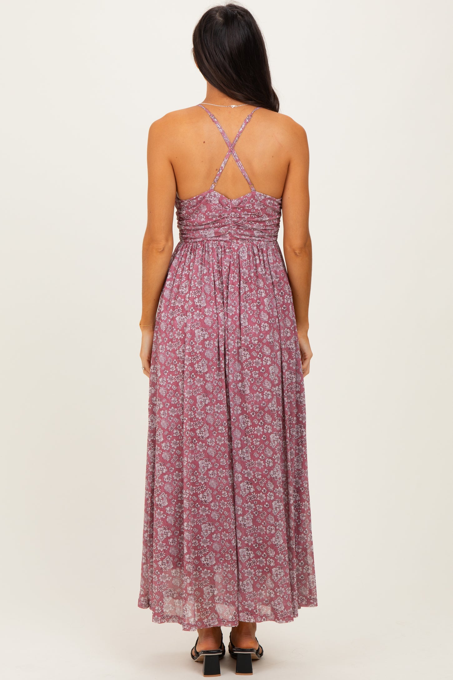 Mauve Criss-Cross Back Mesh Dress – PinkBlush