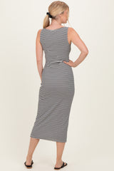 Black Striped Boat Neck Sleeveless Midi Dress