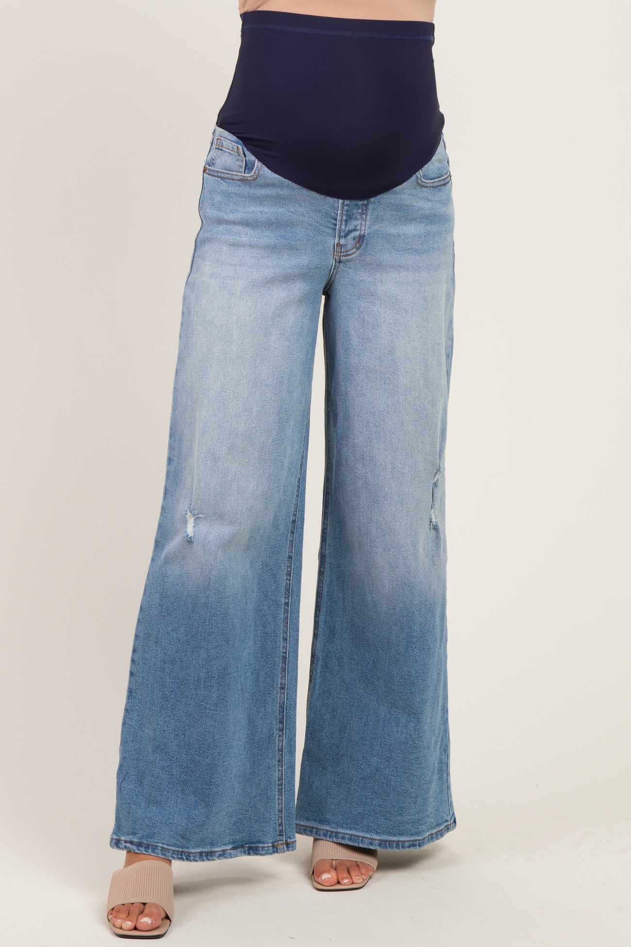 Medium Wash Wide Leg Maternity Jeans
