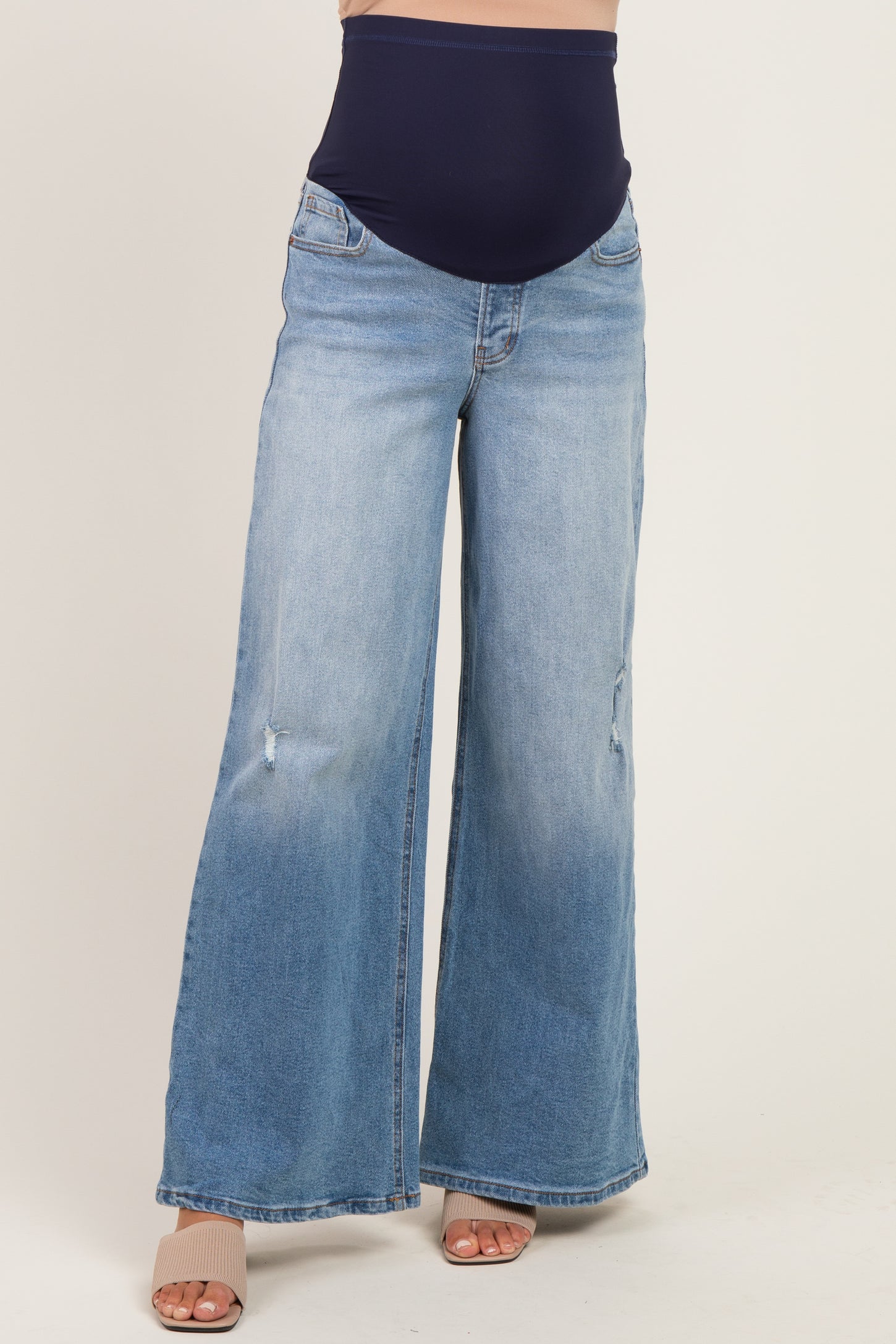 Medium Wash Wide Leg Maternity Jeans