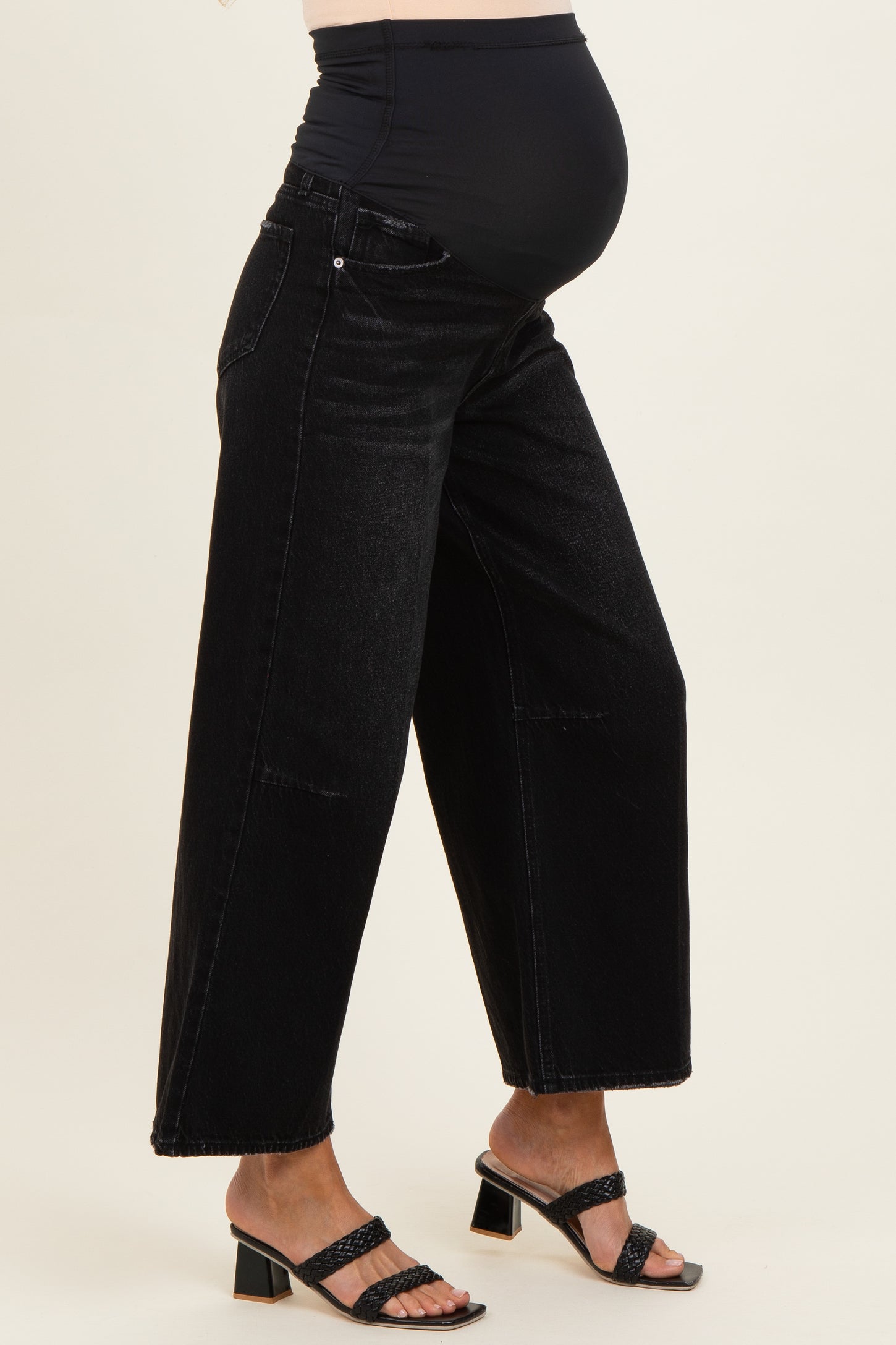 Washed Black Maternity Crop Wide Leg Jeans