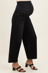 Washed Black Maternity Crop Wide Leg Jeans