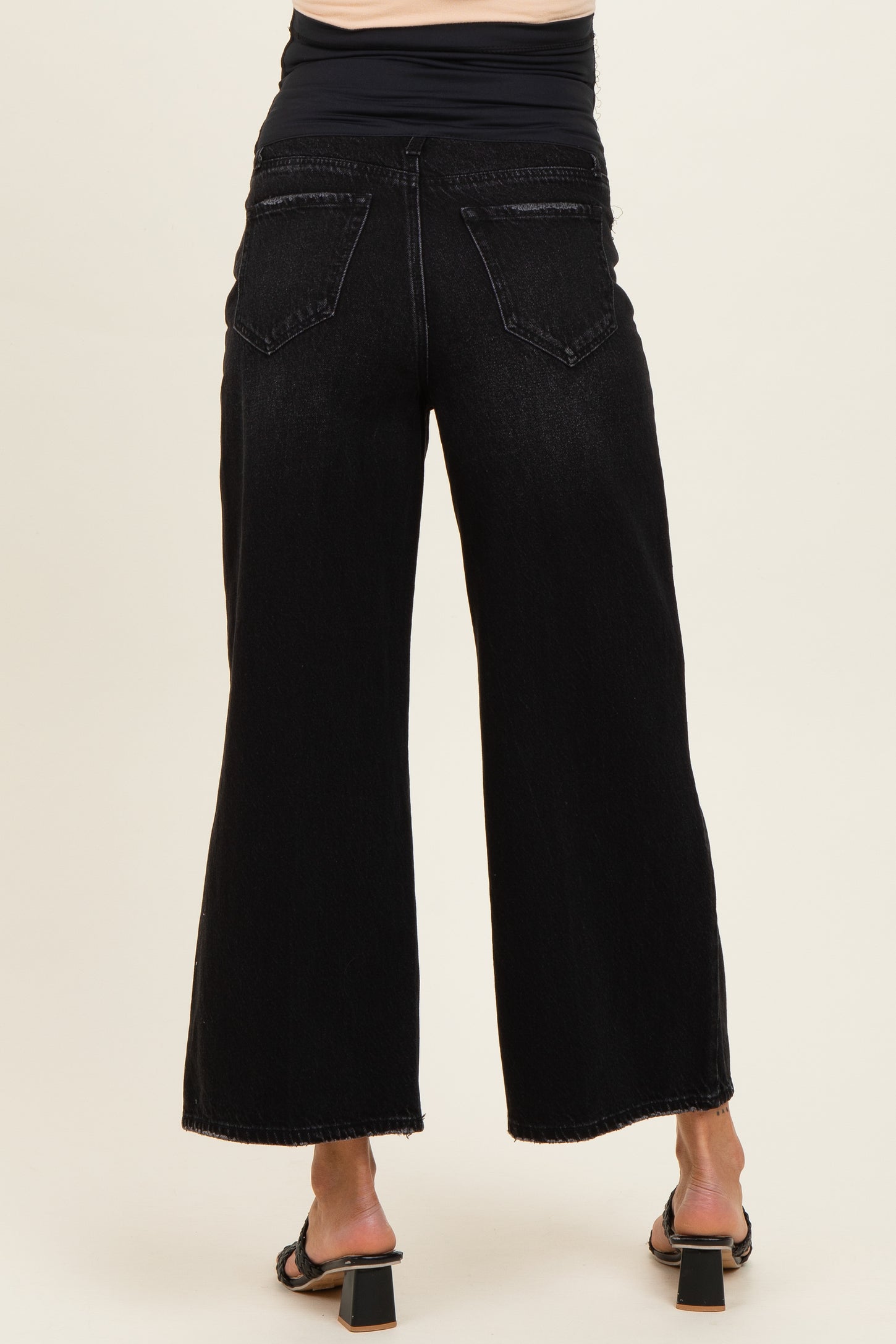 Washed Black Maternity Crop Wide Leg Jeans