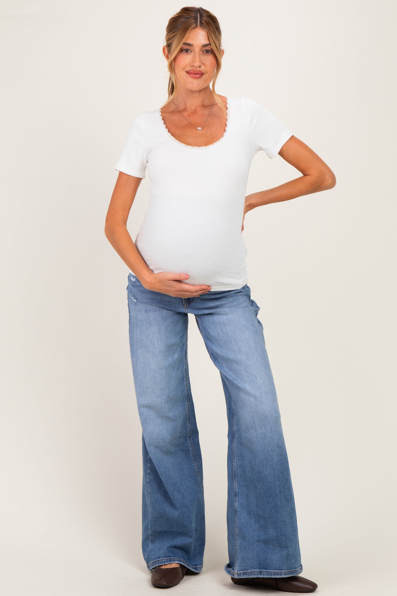 Medium Wash Maternity Wide Leg Jeans