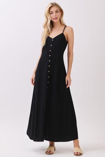 Black Button Accent Midi Dress