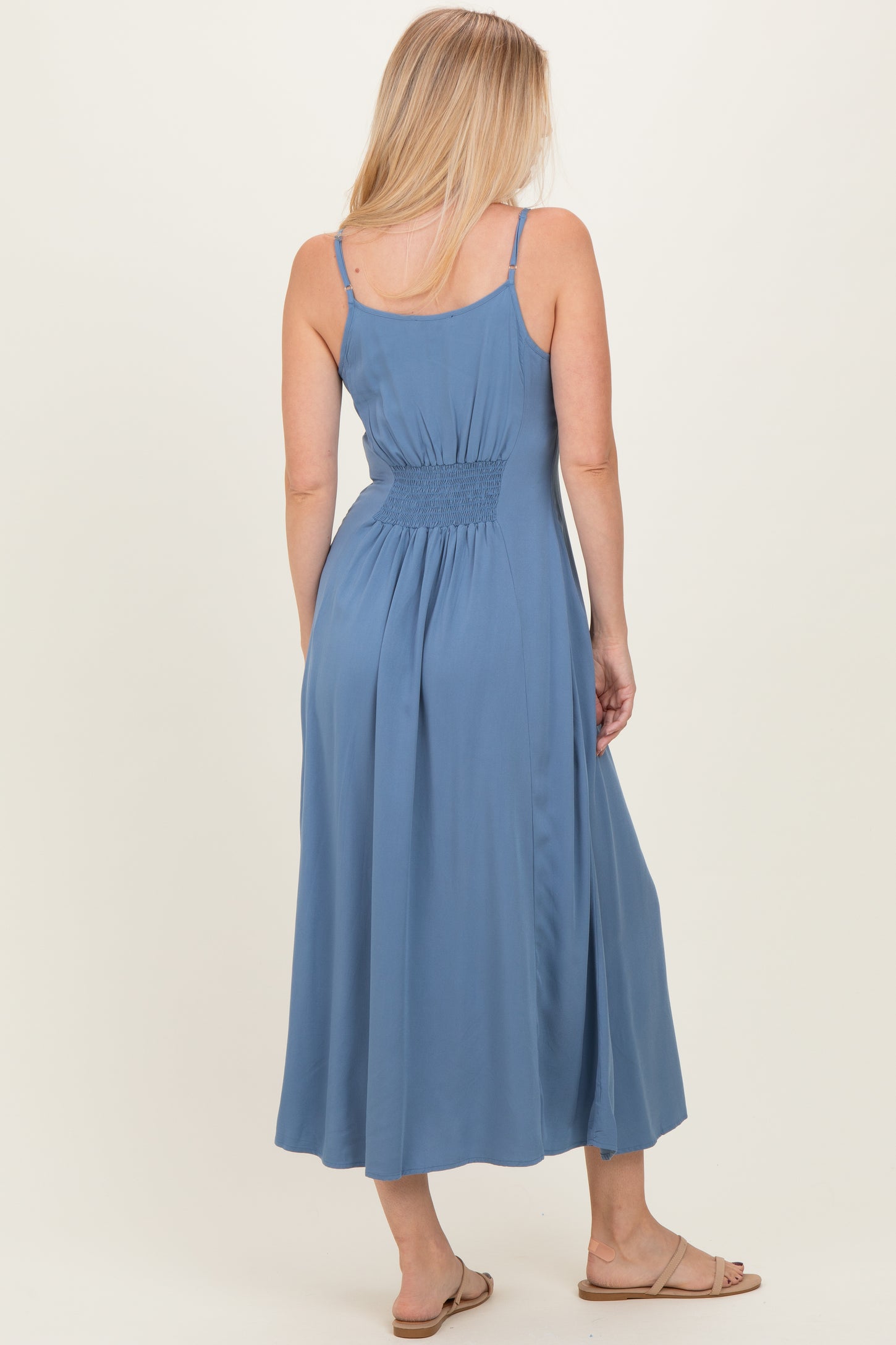 Slate Blue Button Accent Midi Dress – PinkBlush
