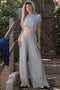 Heather Grey Short Sleeve Crop Top Wide Leg Pant Set