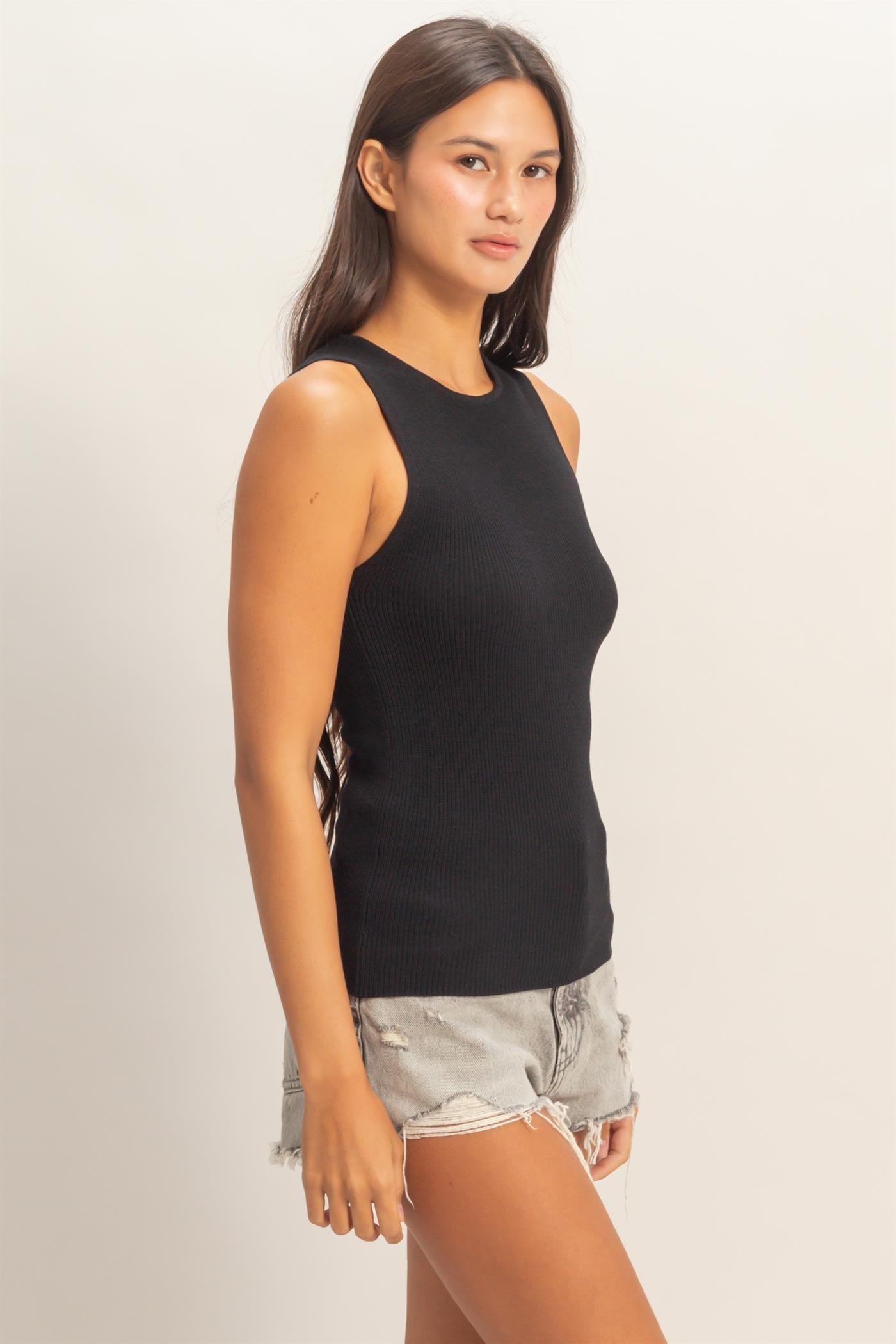 Black Ribbed Knit Tank Top