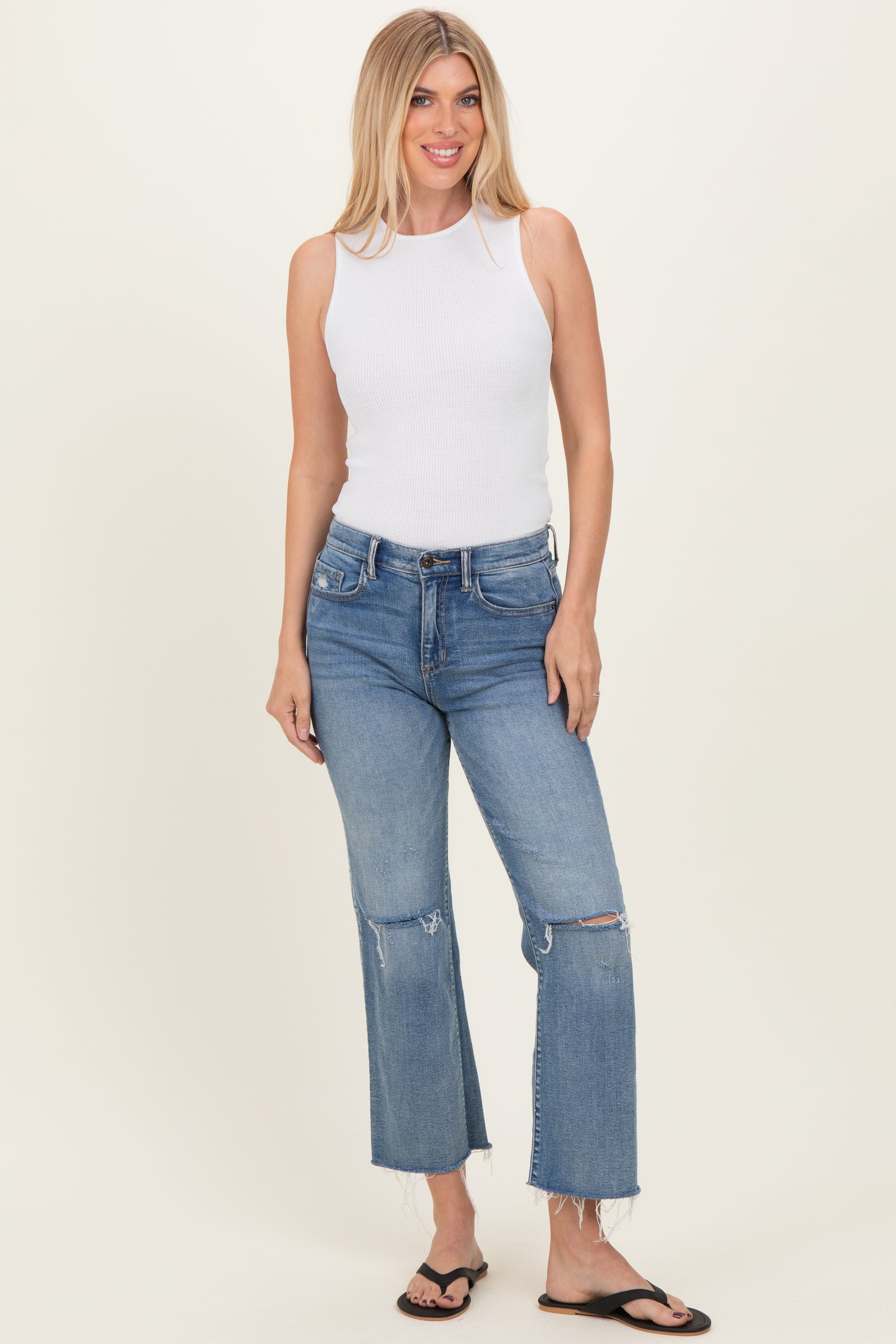 White Ribbed Knit Tank Top