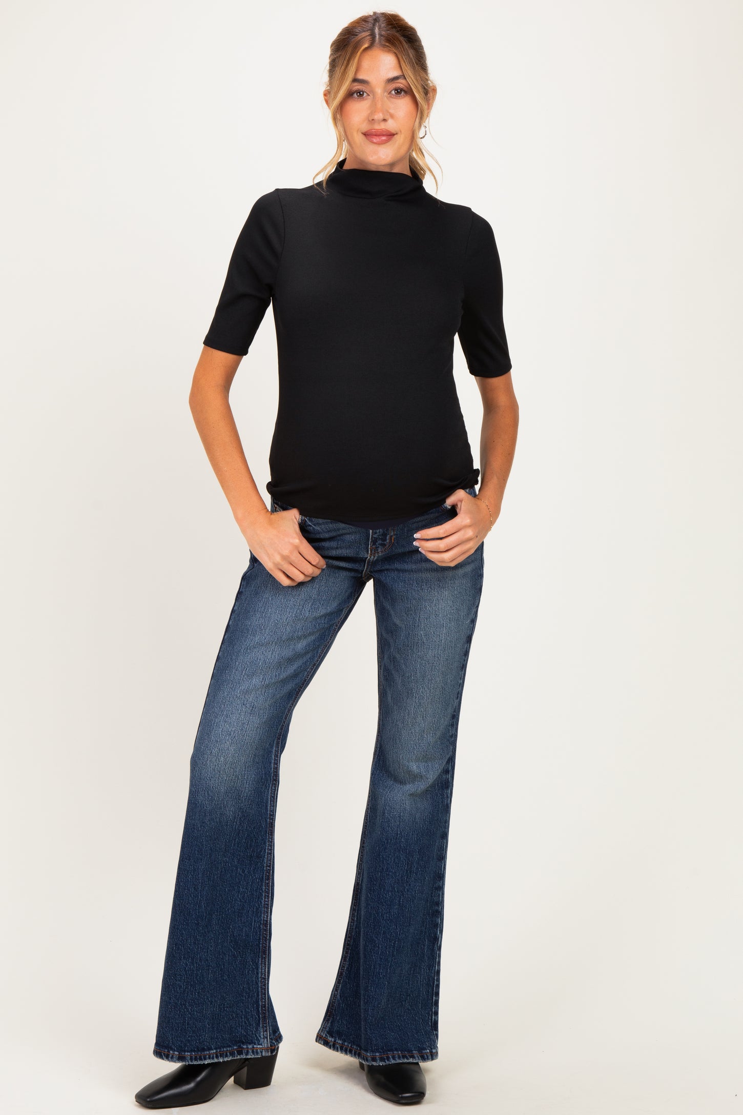 Dark Wash Relaxed Flare Maternity Jeans
