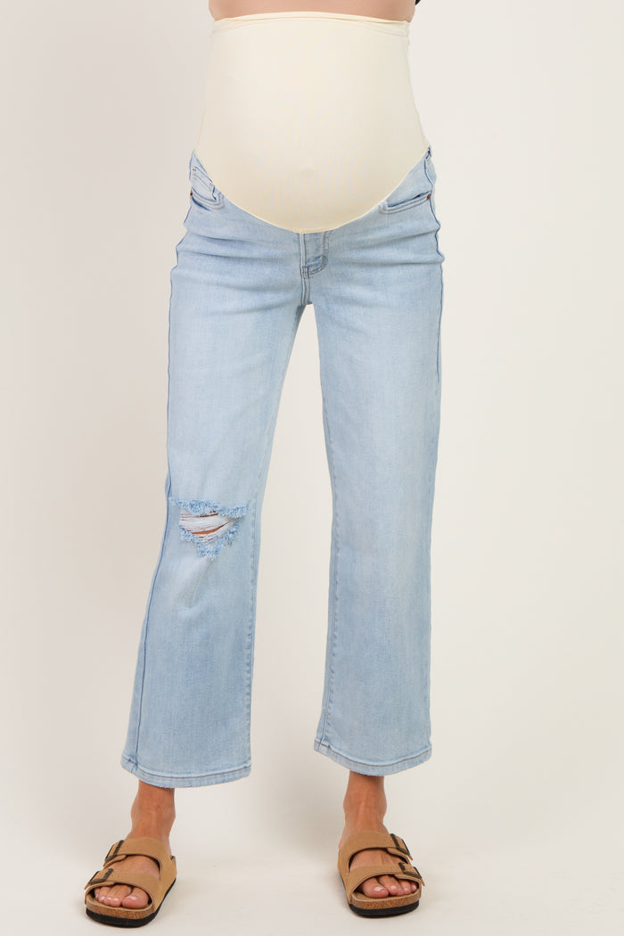 Light Wash Maternity Crop Dad Jeans