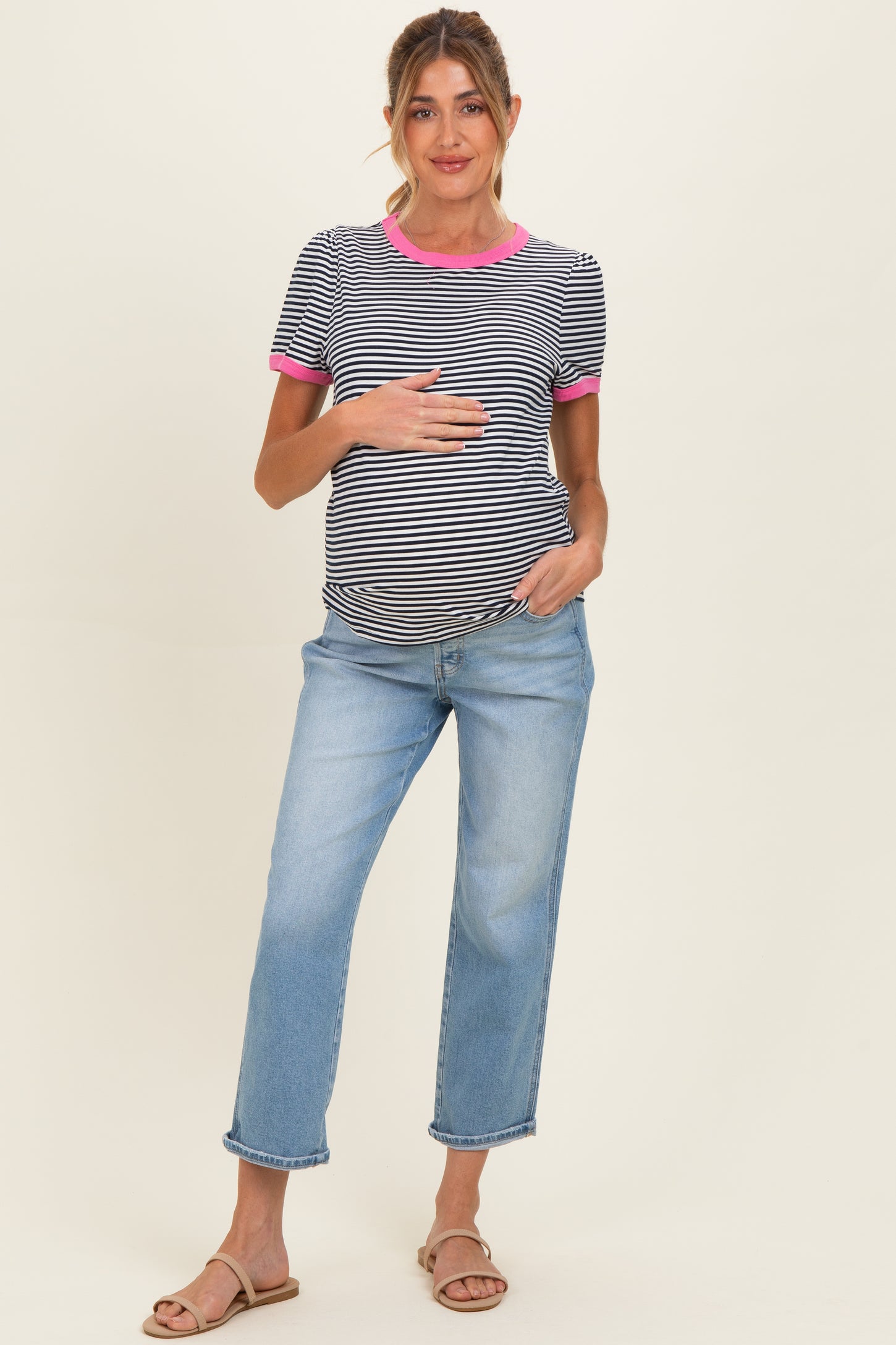 Light Boyfriend Crop Single Cuffed Maternity Jeans