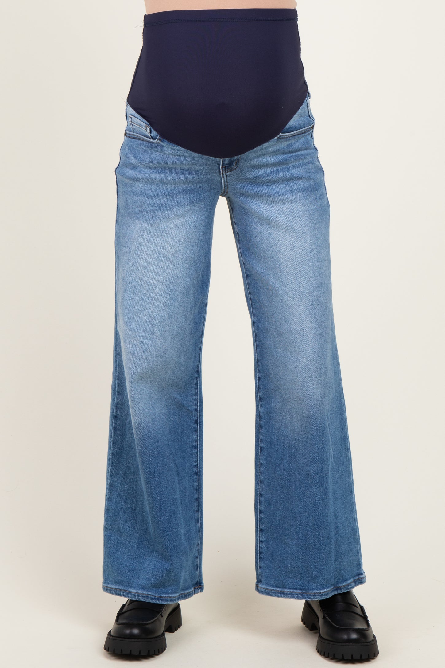 Medium Wash Wide Leg Maternity Jeans