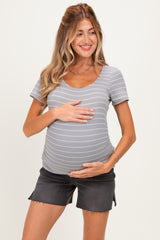 Washed Black Midi Maternity Short With Side Slit
