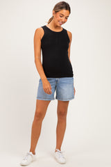 Medium Wash Maternity Midi Shorts