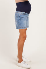 Medium Wash Maternity Midi Shorts