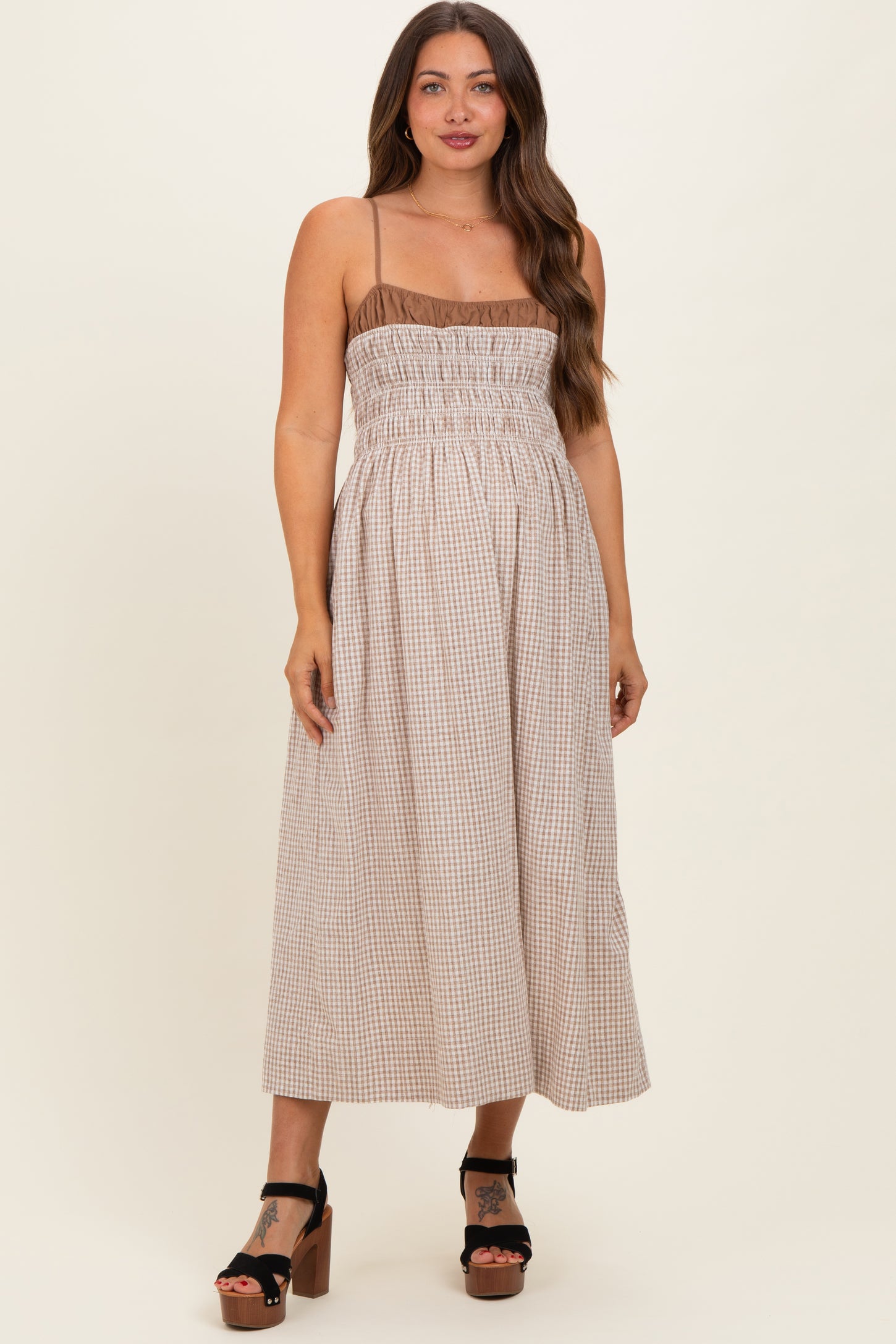 Mocha Gingham Maternity Maxi Dress – PinkBlush