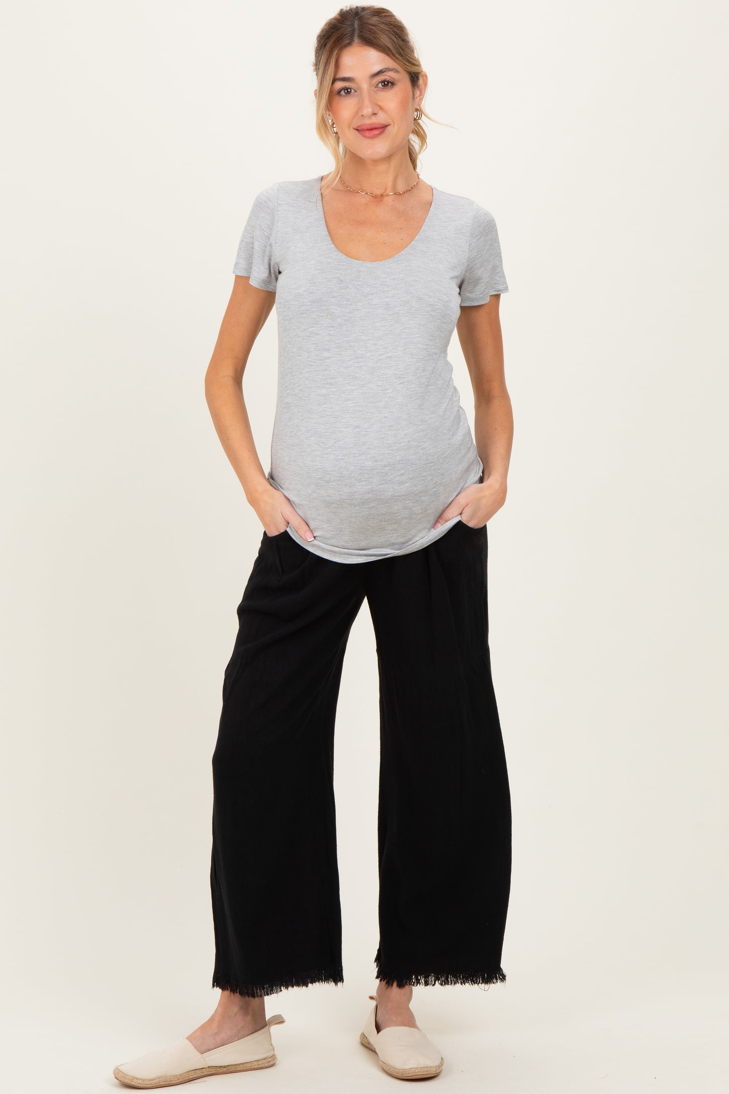 Heather Grey Short Sleeve Scoop Neck Maternity Knit T-Shirt