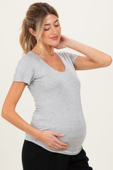 Heather Grey Short Sleeve Scoop Neck Maternity Knit T-Shirt
