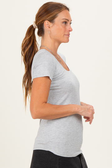 Heather Grey Short Sleeve Scoop Neck Knit T-Shirt