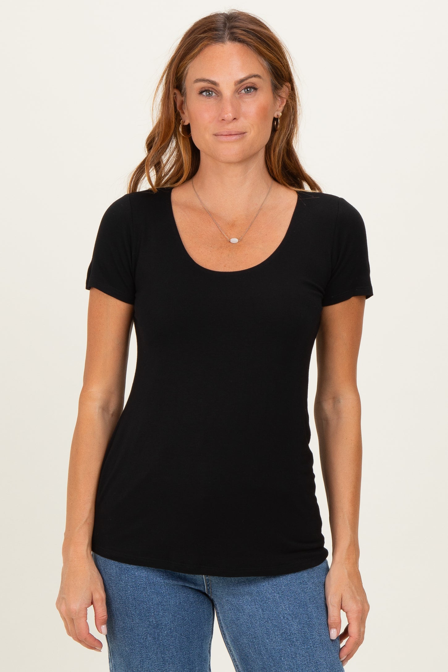 Black Short Sleeve Scoop Neck Maternity Knit T-Shirt