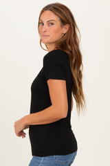Black Short Sleeve Scoop Neck Knit T-Shirt