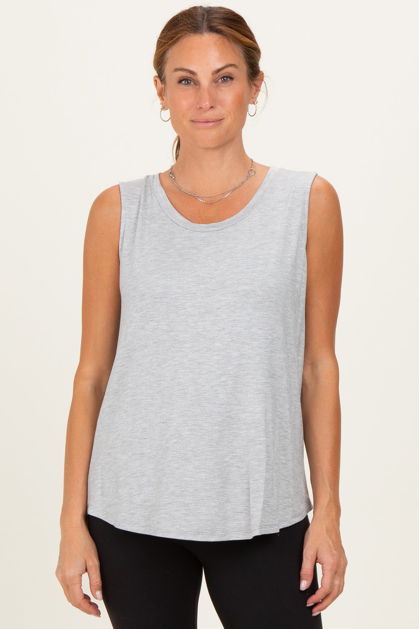 Heather Gray Double Layer Maternity Nursing Tank Top