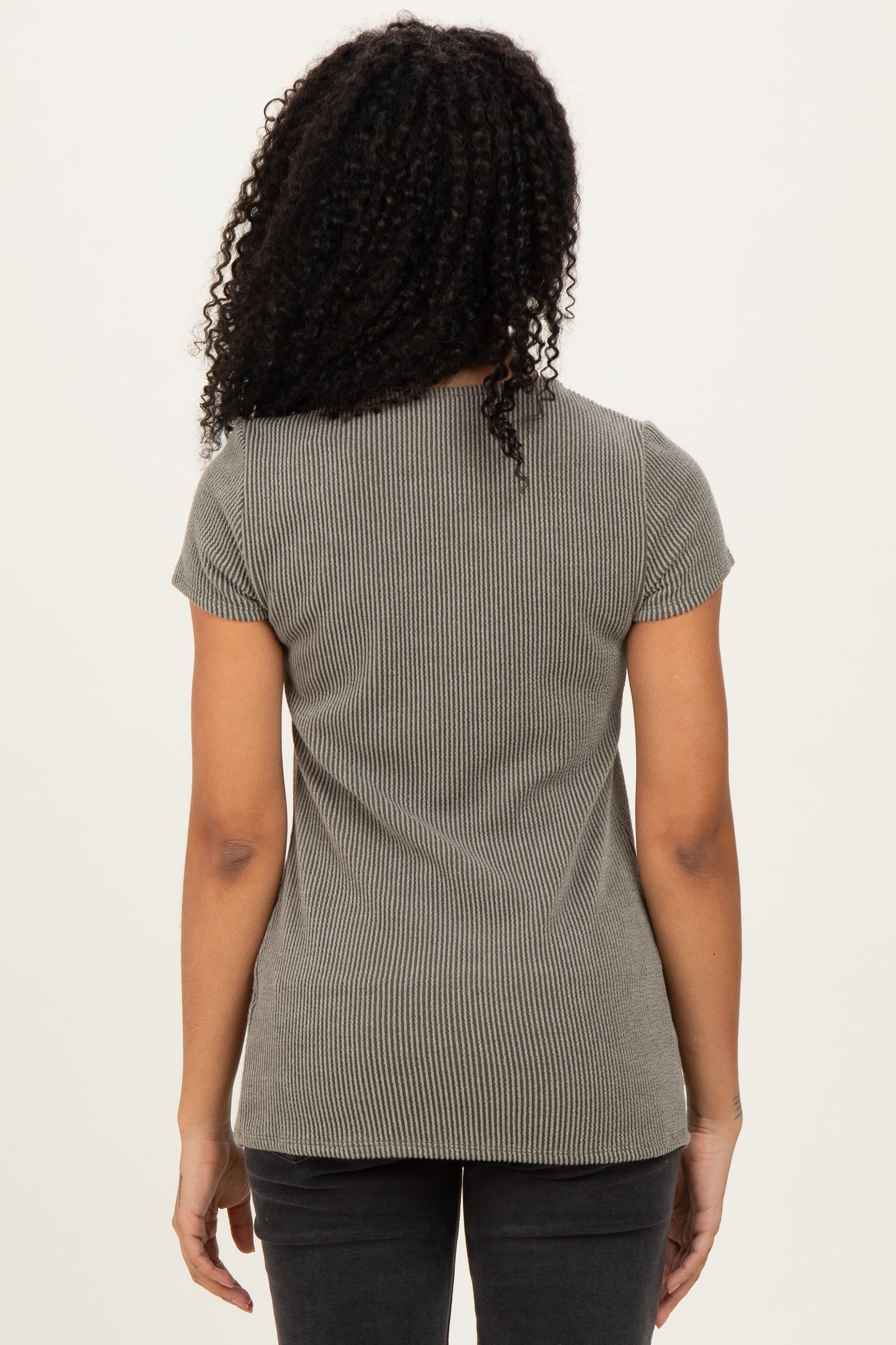 Olive Ribbed Sweetheart-Neckline Top