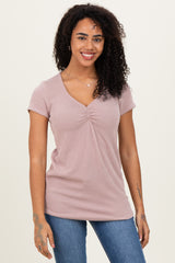 Taupe Ribbed Sweetheart-Neckline Maternity Top