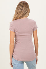 Taupe Ribbed Sweetheart-Neckline Maternity Top