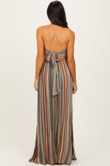 Multicolor Printed V-Neck Halter Maxi Dress