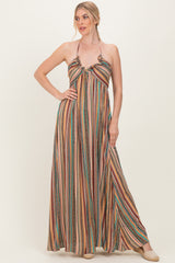 Multicolor Printed V-Neck Halter Maxi Dress