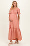 Rose Pink Open Back Ribbon Tie Maternity Maxi Dress